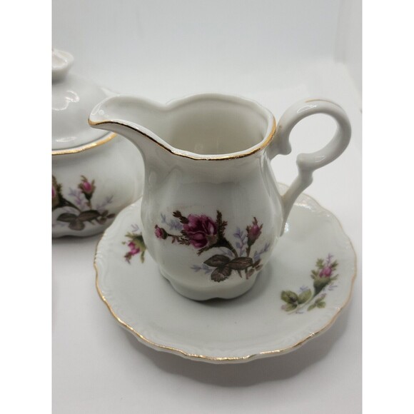 Royal Sealy Moss Rose China Mini Teapot, Creamer & Sugar w/Lid Made in Japan - Picture 6 of 16